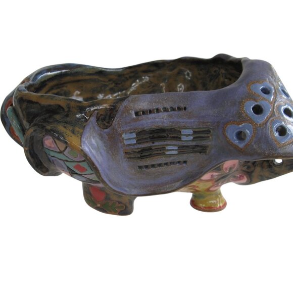 Brutalist Sculpted Clay Art Studio Pottery Glazed Vase Free Form Colorful MCM - Picture 1 of 9